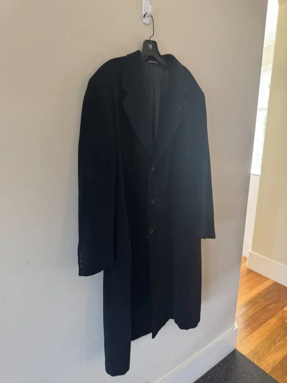 Giorgio Armani Le Collezioni Black Virgin Wool Overcoat Made In Italy Mens L